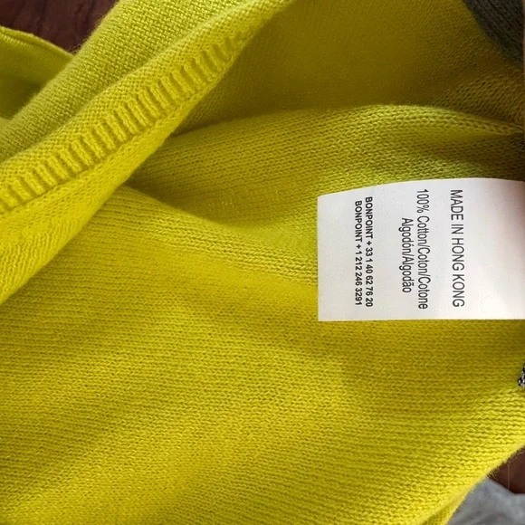 Bonpoint NWT Yellow V-Neck Sweater with Fine Knit Texture